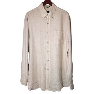 W.H. Belk Sportswear Mens‎ Large 100% Linen Button Down Shirt Beige Long Sleeve